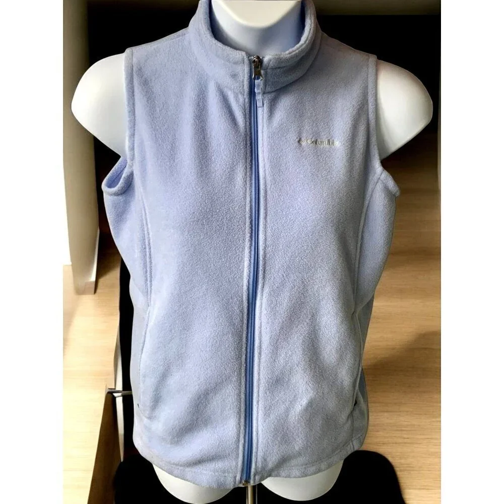 Columbia Girls XL Fleece Vest Light Blue Full Zip Sleeveless Outerwear Warm